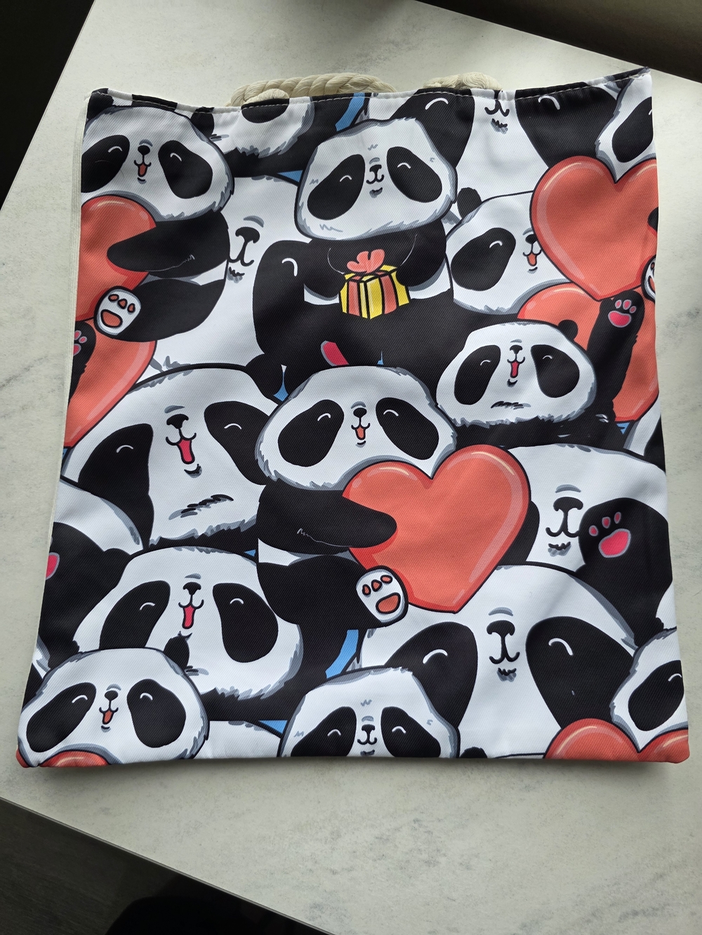 Playful Panda Heart Tote - Red & Black
